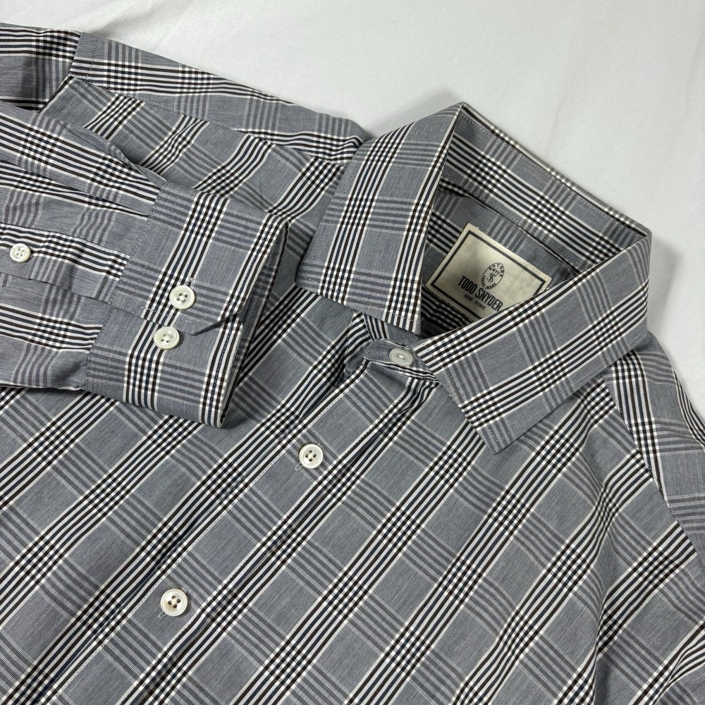 Todd Snyder Shirt Mens M 16.5 34-35 Gray Plaid Button‎ Down 100% Cotton Business